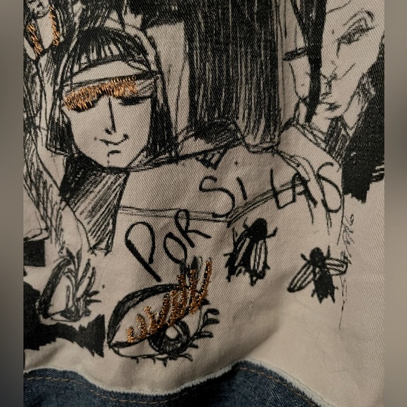 💙Rare ZARA Artist Drawing Denim Jacket Snaps Zipper Fall Autumn Size Large L💙 - Picture 16 of 16